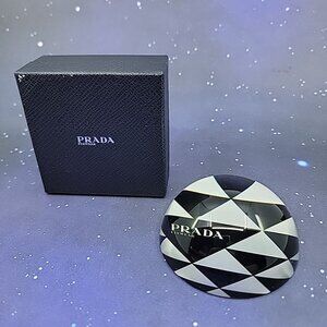 PRADA Eyewear Logo Glass Paperweight Stationery White/Black Dome W/ Felt Bottom